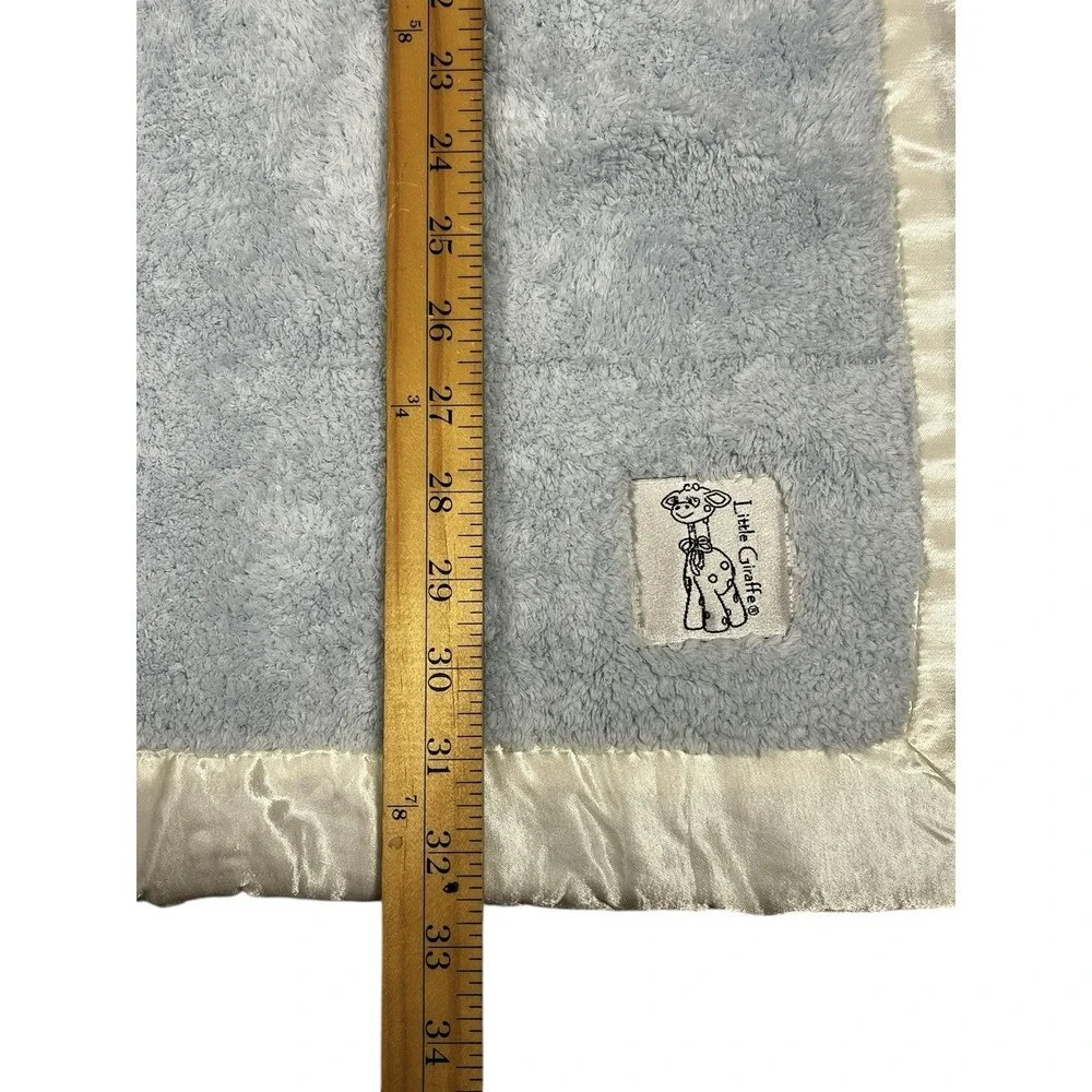 Little Giraffe Chenille Blue Stroller Blanket Satin Trim 28 x 30
